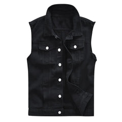 Men's New Fashion Sleeveless Denim Vest  Autumn Casual Solid Color Cowboy Jacket Slim Fit Single-breasted Jeans Streetwear SHOWLU FASHION STORE