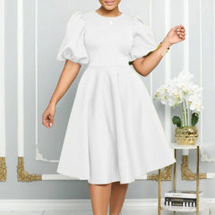 Elegant Dresses for Woman 2025 O Neck Short Sleeve High Waisted Pleated Mid Calf Luxury Female Birthday Party Dinner Vestidos
