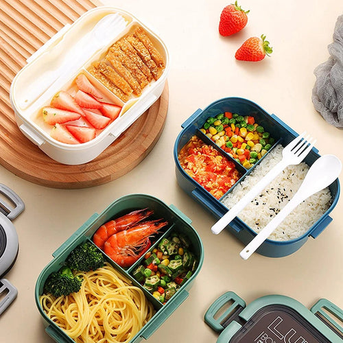 Showlu Fashion Store 1200ML 2-layer bento lunch box with spoon and fork, leakproof microwave food container for kids, office, camping