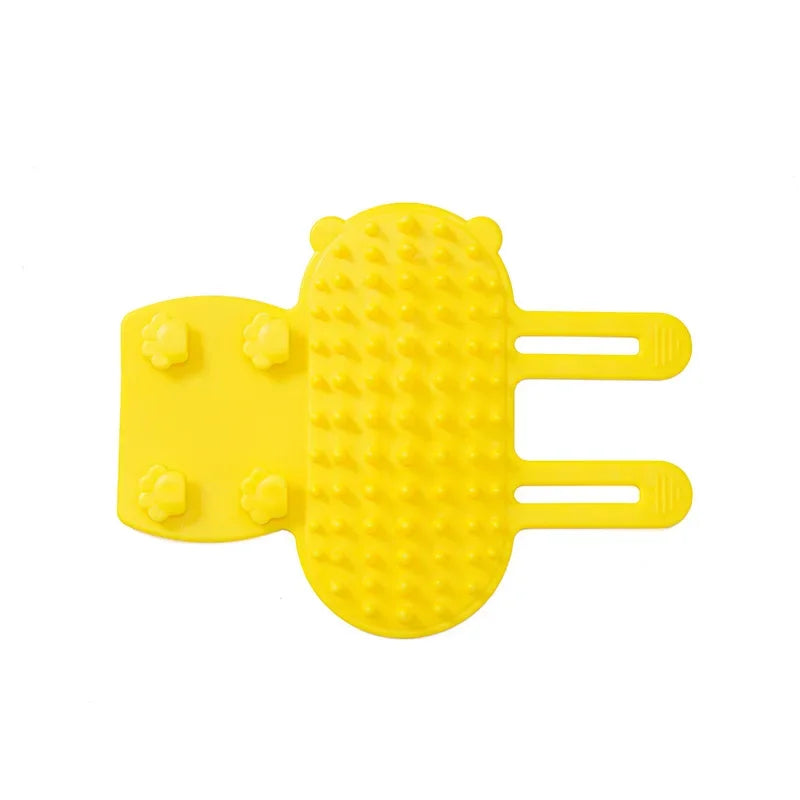 Showlu Fashion Store cat hair removal comb with self-cleaning brush, ideal for grooming and scratching cats in wall corner or on furniture.