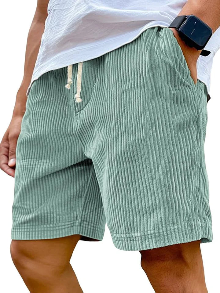 Men's retro corduroy casual shorts in solid color, featuring a relaxed fit and fashionable style, perfect for casual wear.