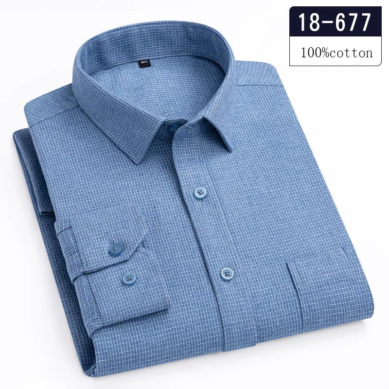 Luxury High-Quality 100% Cotton Houndstooth Full Shirts for Men Slim Fit Casual Shirt Long-Sleeve Plaid Soft Designer Clothes Ro