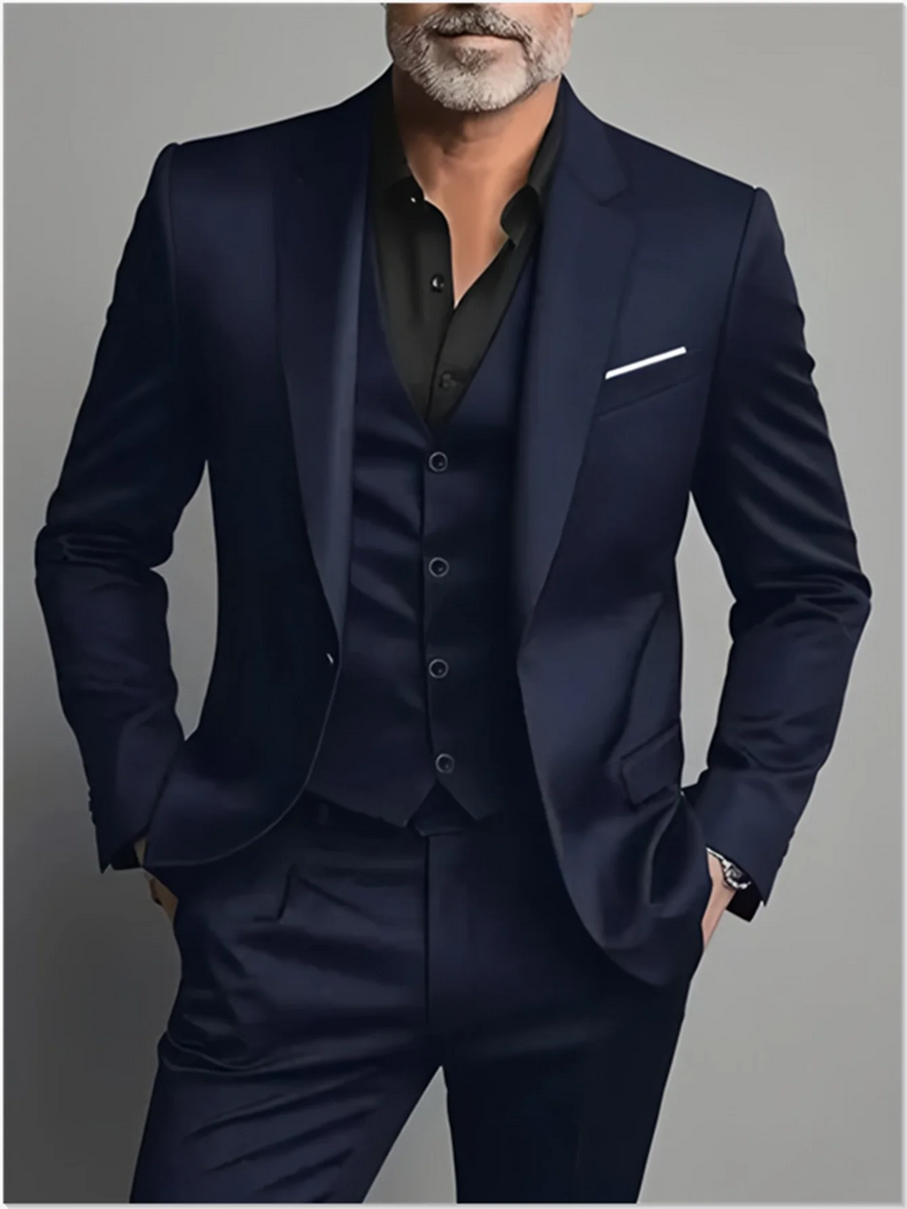Elegant men's black tuxedo suit set by Showlu Fashion Store, slim fit design for weddings and formal occasions.