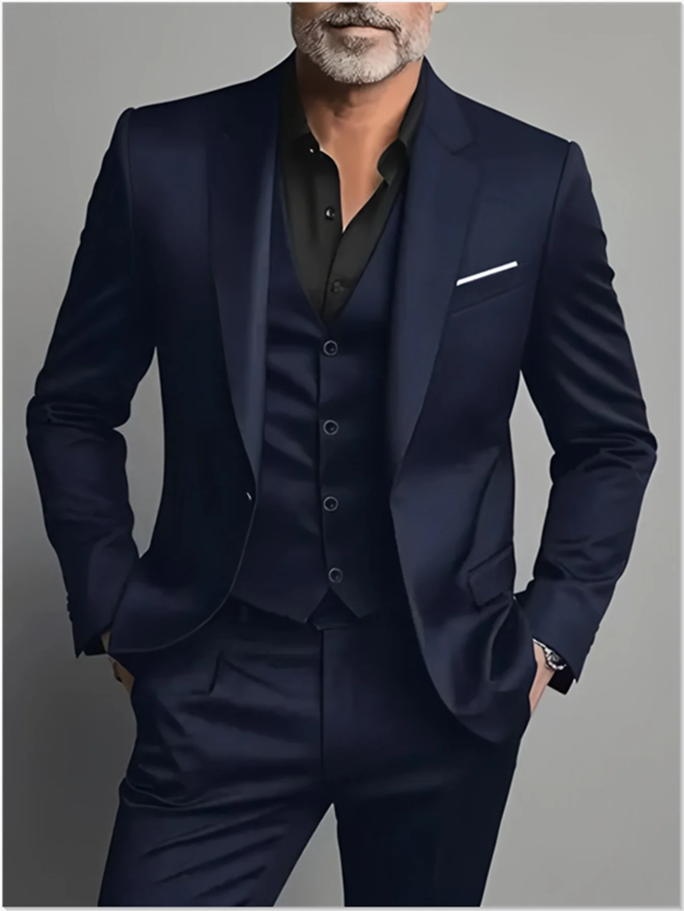 Elegant men's black tuxedo suit set by Showlu Fashion Store, slim fit design for weddings and formal occasions.