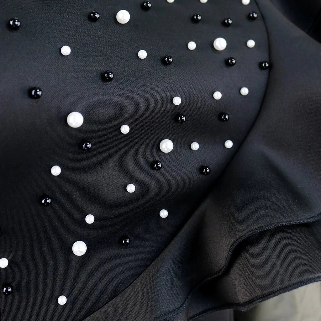 Beaded ruffle sheath dress by Showlu Fashion Store featuring luxury mid-calf length and elegant party style.