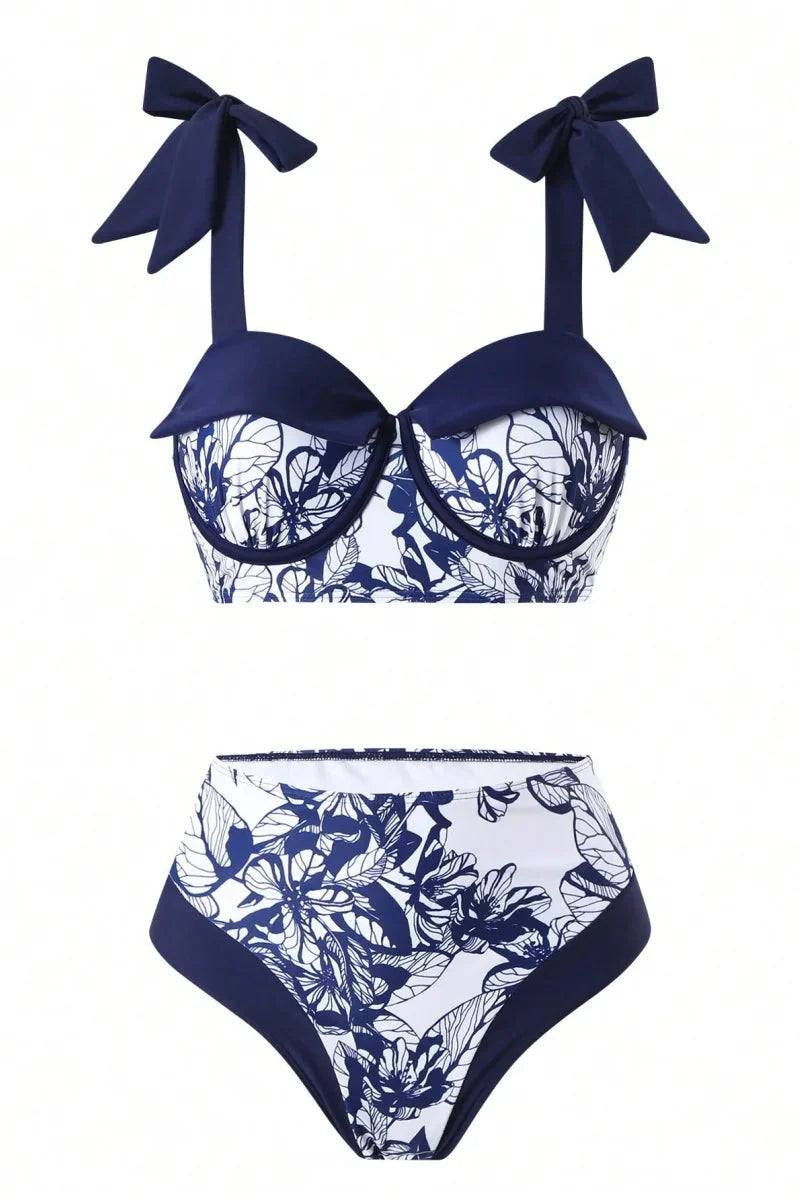 Yuetzh women's plus size floral bikini set with high waist and matching cover-up, featuring vibrant floral print and comfortable fit.