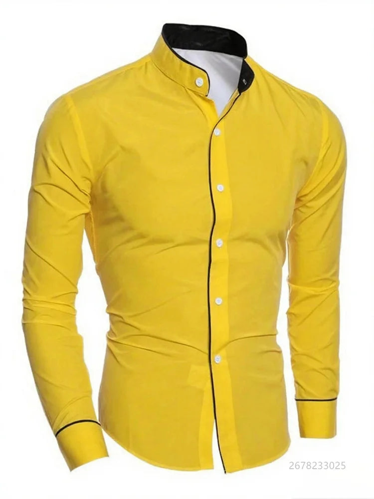 Men's slim fit white long sleeve shirt from Showlu Fashion, soft fabric, ideal for business casual or social occasions.