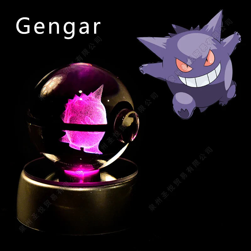 Miniso Pokémon 3D Crystal Ball Night Light featuring LED glass Pokeball design illuminated in a dark setting