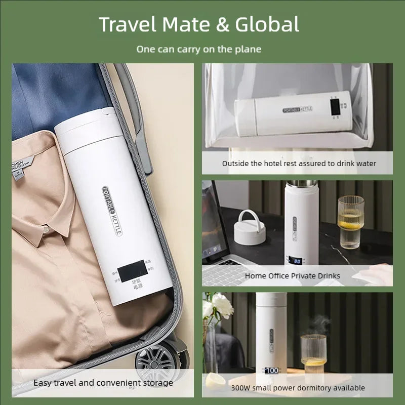 Showlu Smart General JFBONIN Mini Stainless Steel Electric Kettle with sleek design and compact size, ready for boiling water.