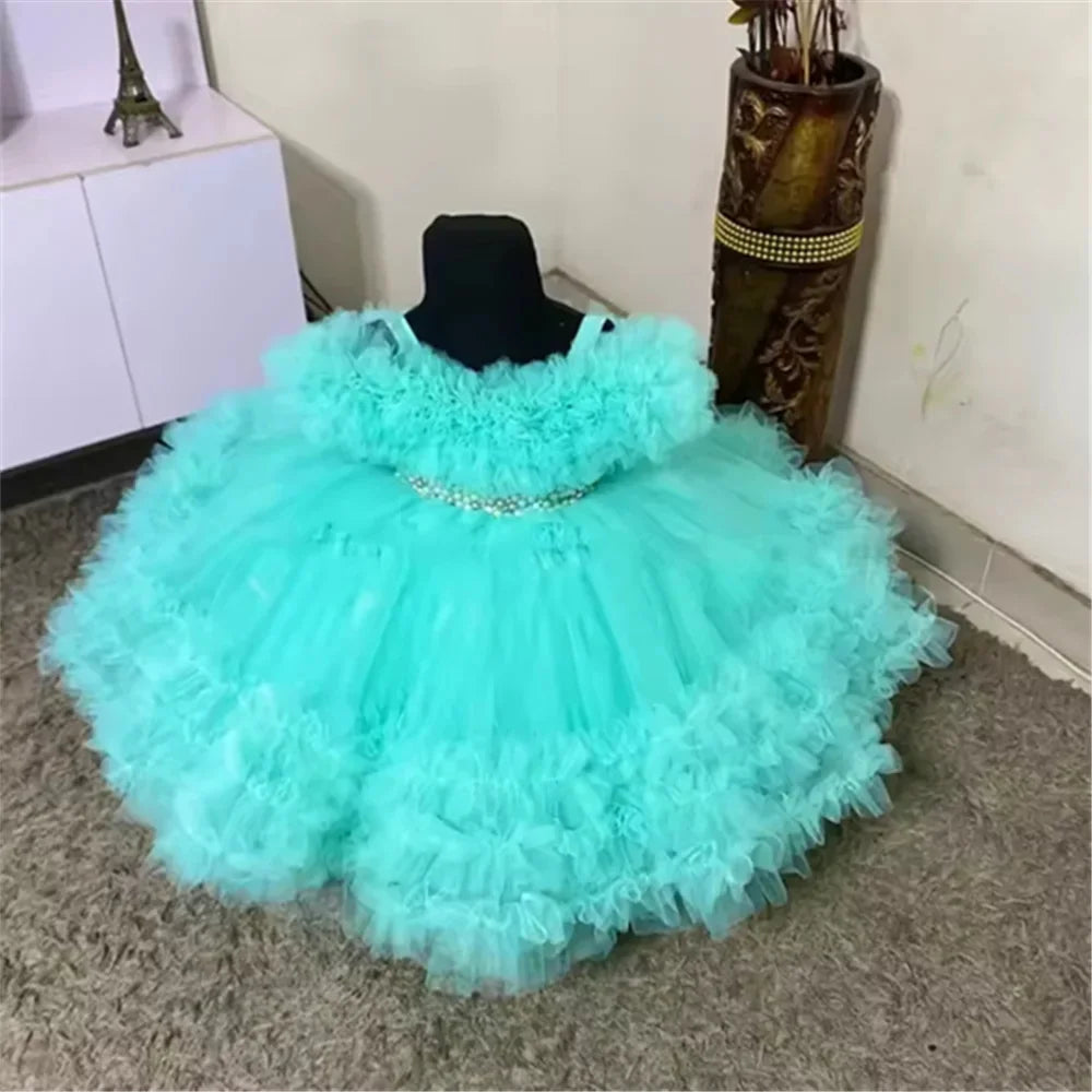 Lovely Pink Customized Flower Girl Dress For Wedding Sleeveless With Bow Beading Puffy Kids Birthday Party First Communion Gown
