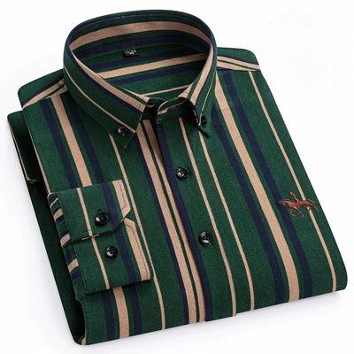 Qi Xiu Cai Men's 100% Cotton Slim Fit Long-Sleeve Casual Shirt – 6XL