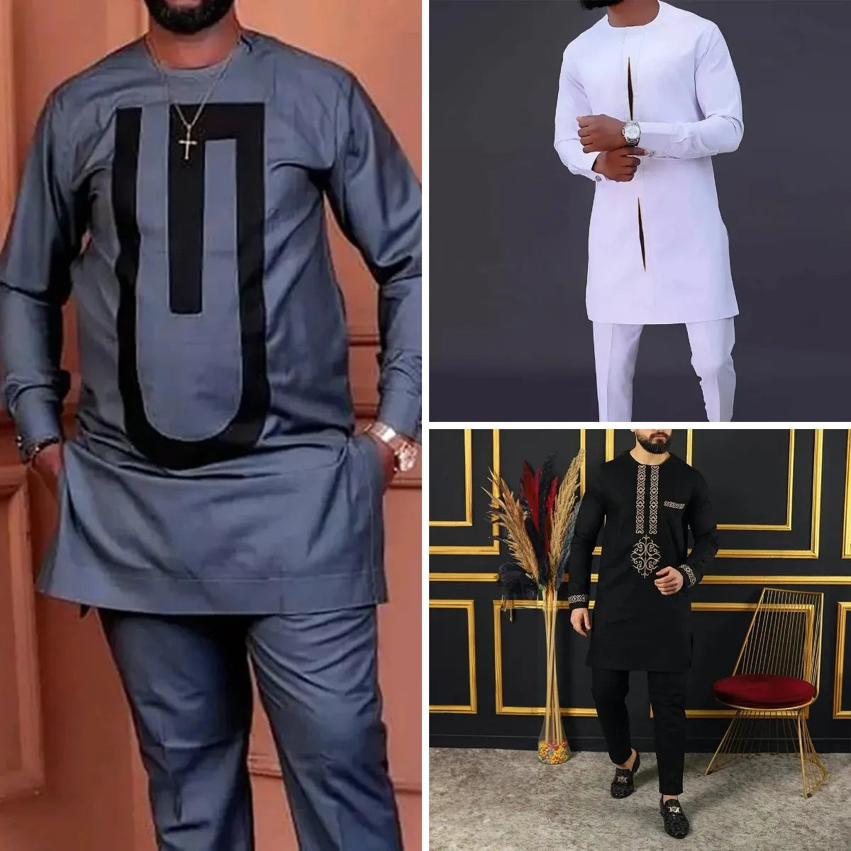 New In African Summer Business Men's Short Sleeve Suit Embroidery Dashiki Shirt Pants Sets 2 Pieces Outfits Wedding Party 2025