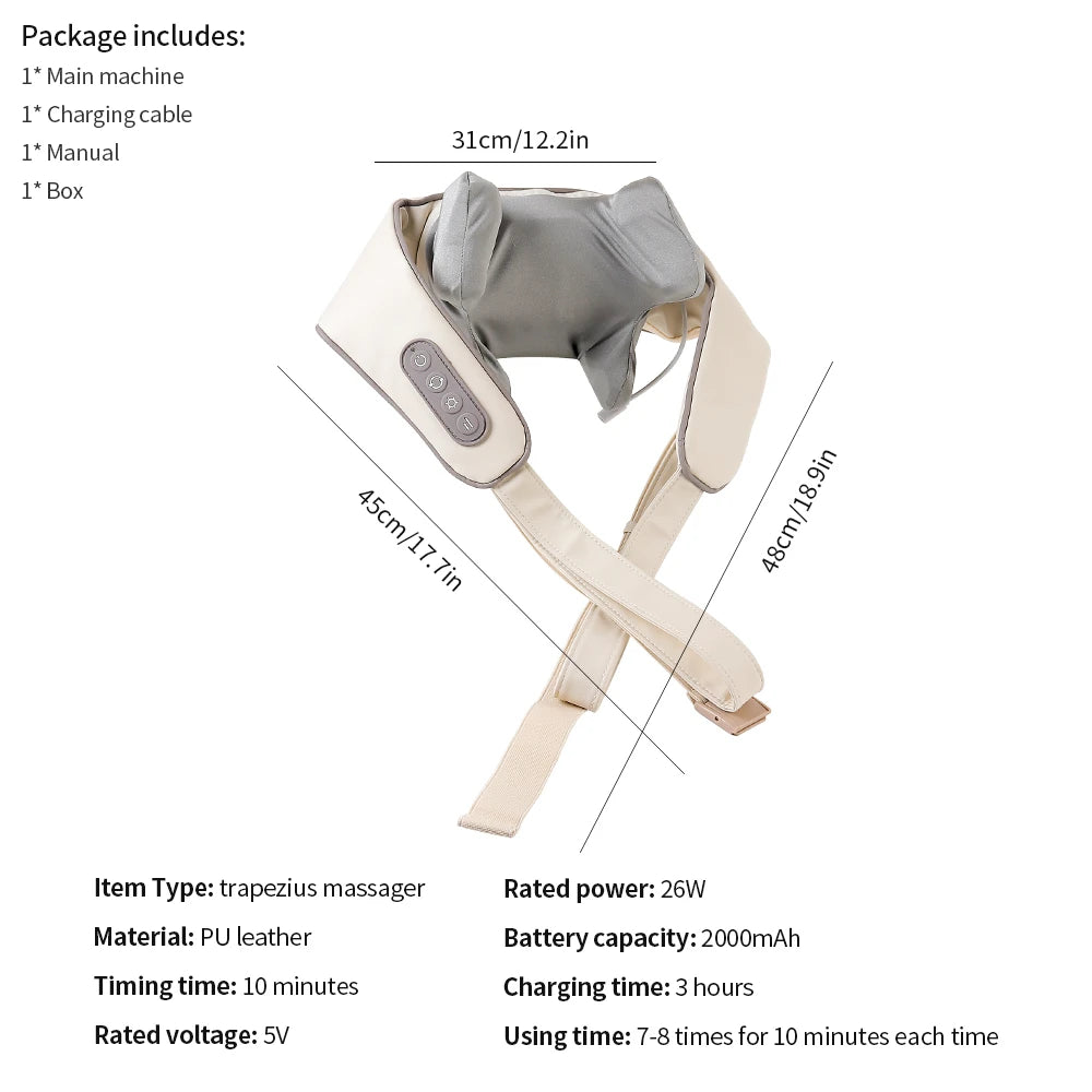 Electric deep tissue neck and shoulder massage shawl by Showlu Smart General, showing the soft fabric and control panel.