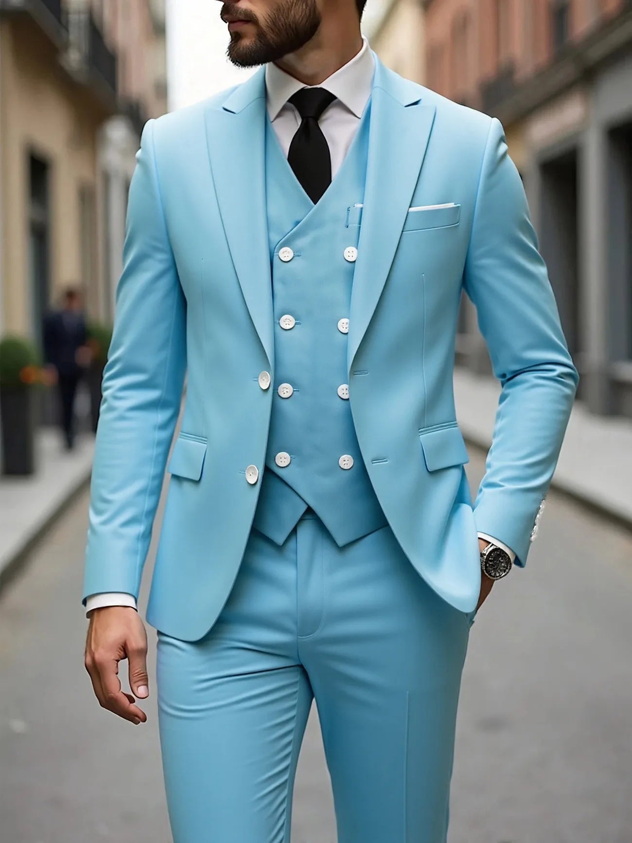 Classic men's wedding tuxedo suit by Showlu Fashion, slim fit groom's 3-piece tuxedo with jacket, vest, and pants for formal occasions