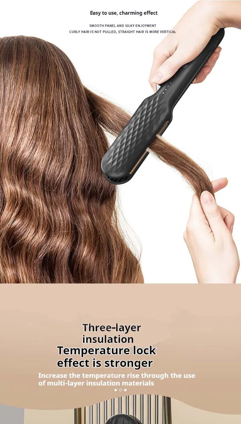 Showlu Smart General hair crimper tool with textured plates for creating voluminous, crimped hairstyles on black hair.