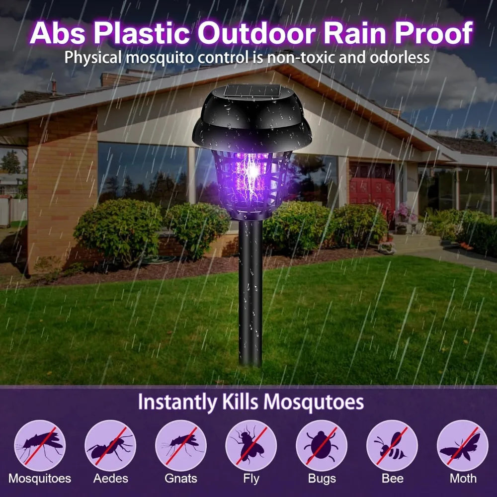 Showlu Smart Solar Bug Zapper with two light modes, outdoor mosquito killer device in black with solar panel and UV light.