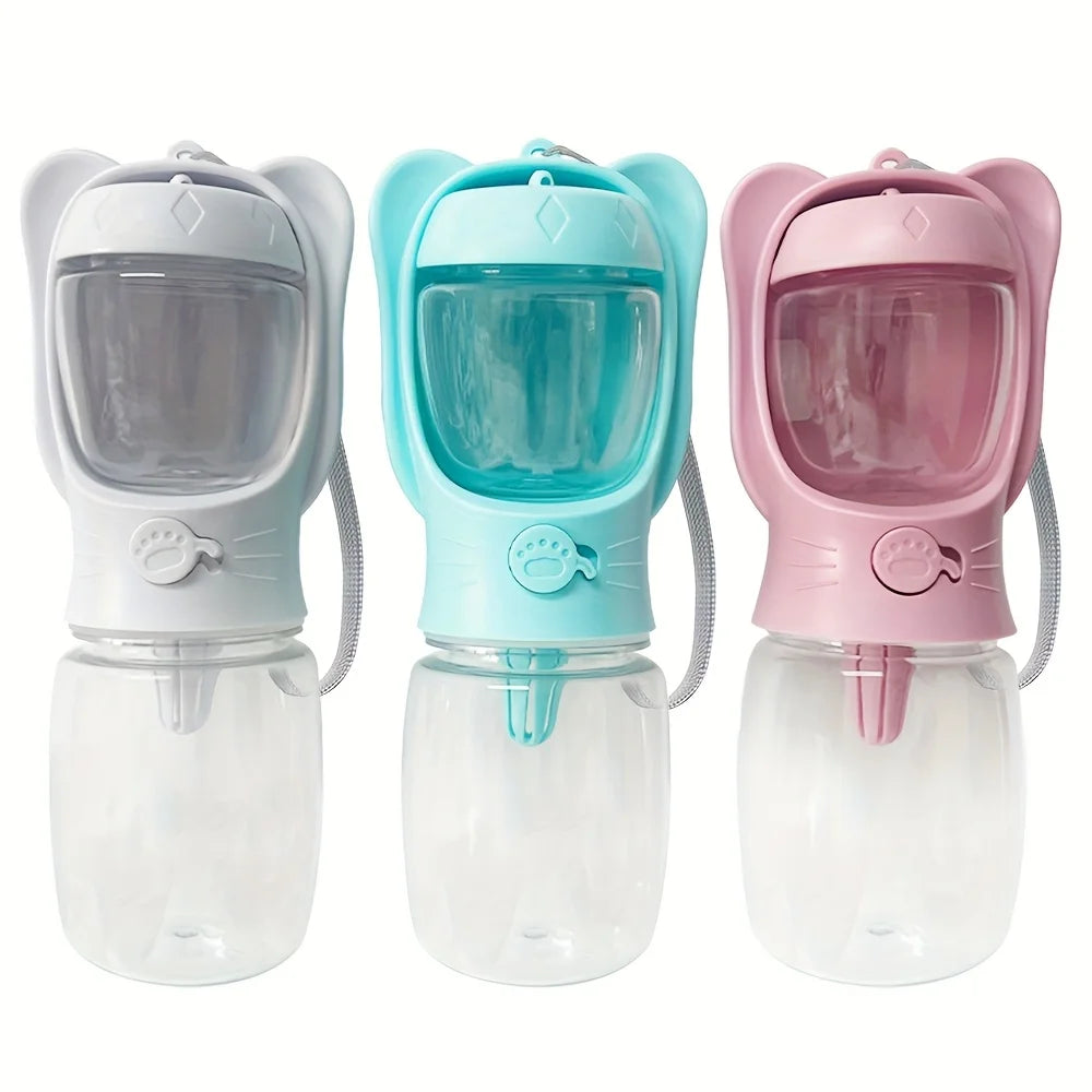 Showlu portable dog water bottle and food container for pet travel, compact and convenient for outdoor walks and travel.