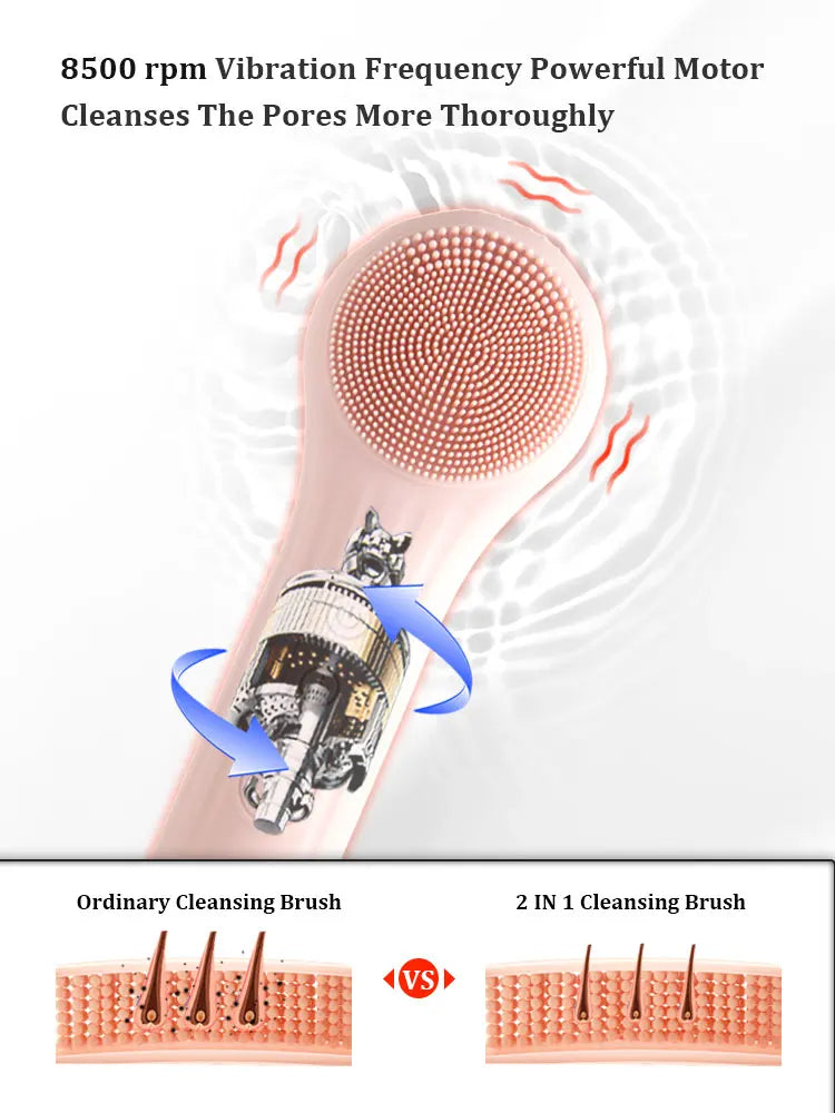 Rechargeable Showlu Smart General silicone facial cleansing brush with soft bristles for gentle skin exfoliation and deep cleaning.