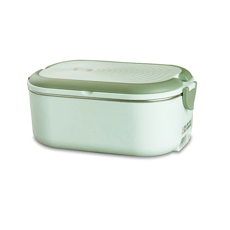 Stainless steel electric lunch box with 220V/110V heating, 1L capacity, EU/US plug, for school or office use, thermostatic heater.