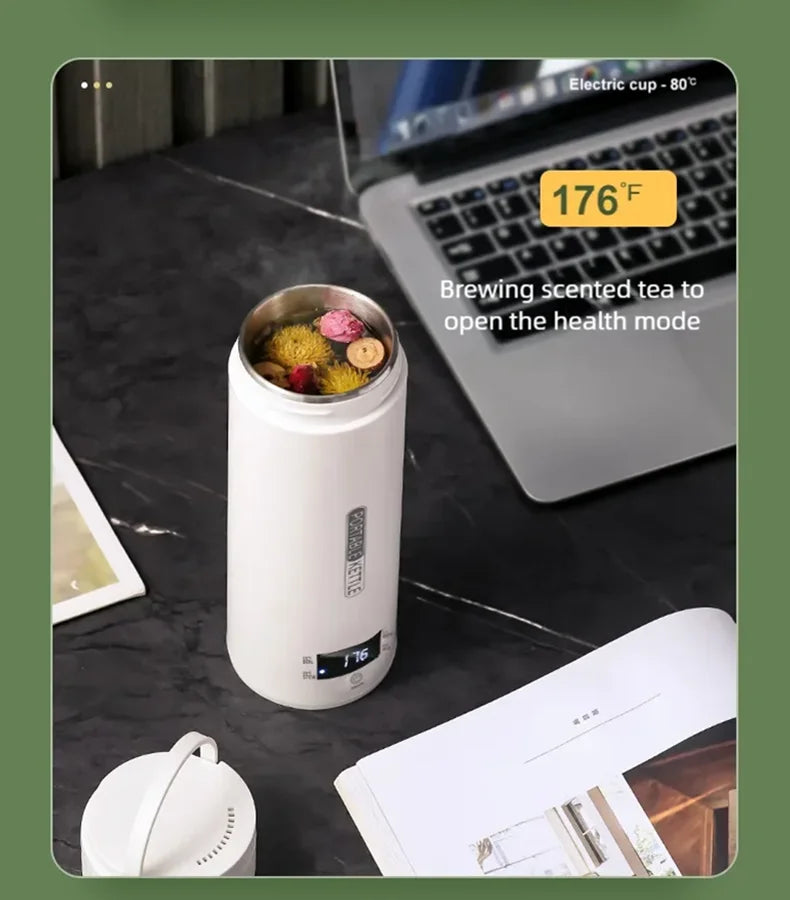 Showlu Smart General JFBONIN mini stainless steel electric kettle with a sleek design and digital control panel.