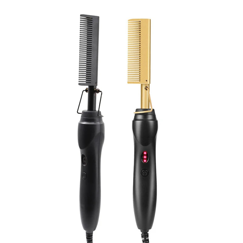 Showlu Smart General 2-in-1 portable hair straightening brush and hot comb for quick, easy styling at home or on the go.