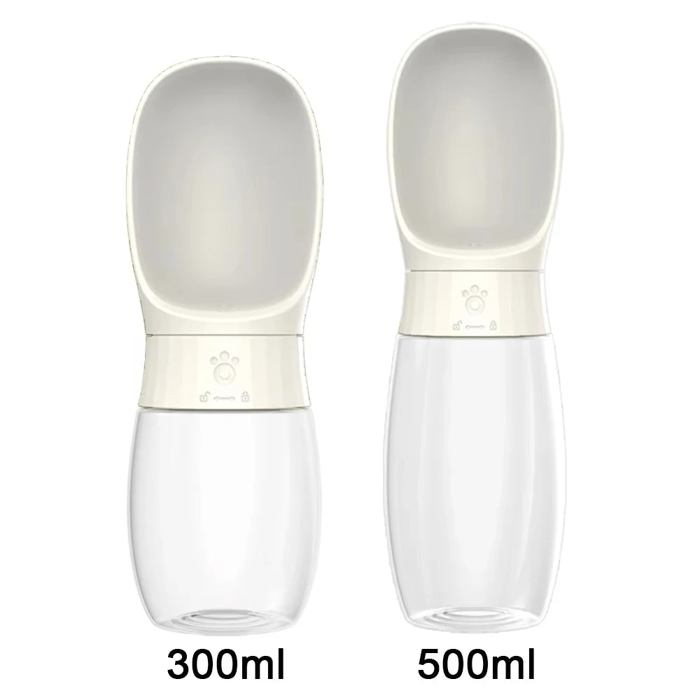 Showlu portable dog water bottle with 300ml capacity and built-in drinking bowl, ideal for travel and outdoor pet hydration.