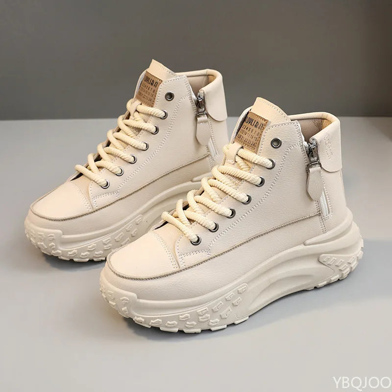 Fashionable women's high top shoes with thick soles, round toe, versatile design, ideal for autumn, from Showlu Fashion Store.