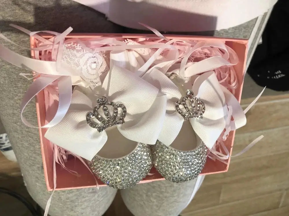 Dollbling Girls Pink Crown Ballerina Baptism Shoes Infant Dazzling Shoes Dress Handmade Mommy Daughter Outfit Bling Botties