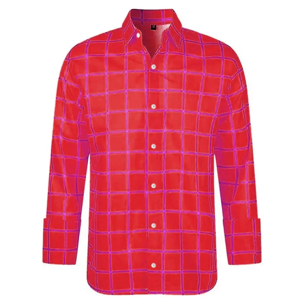 Casual men's long sleeve plaid shirt with 3D print, featuring a lapel collar, suitable for summer, unisex fashion by Showlu Fashion Store