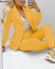 2025 Women's 2pcs Tracksuits Solid Long Sleeve Blazer Pants Suit Sets Office Lady Tracksuit Two Piece Set Fitness Outfits Woman SHOWLU FASHION STORE