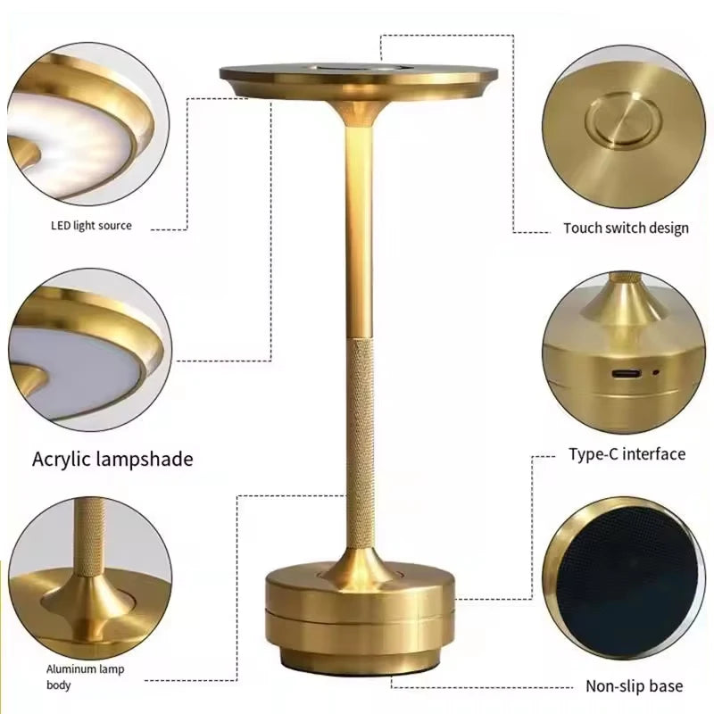 Showlu Smart Touch Control LED table lamp with rechargeable battery and dimmable USB, featuring a modern sleek design and touch interface.