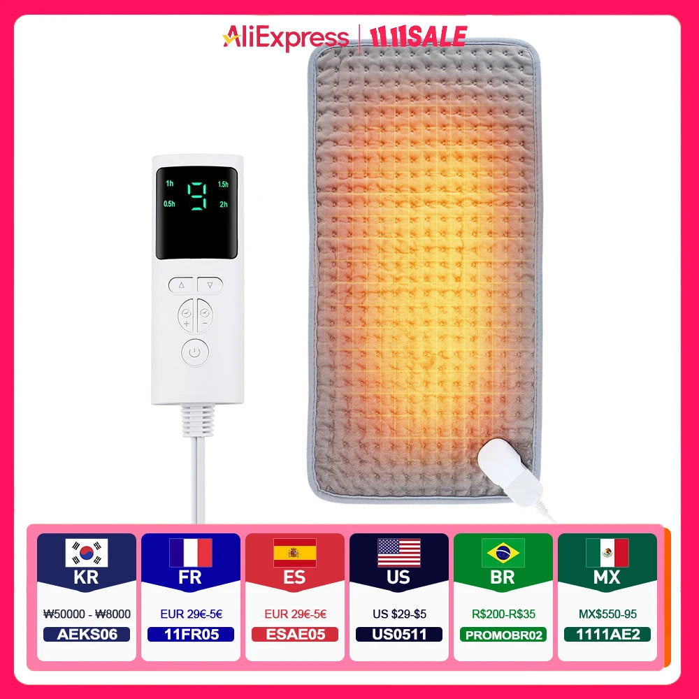 Showlu Smart Electric Heating Pad with adjustable temperature, timer, and plush warming surface for soothing heat therapy.