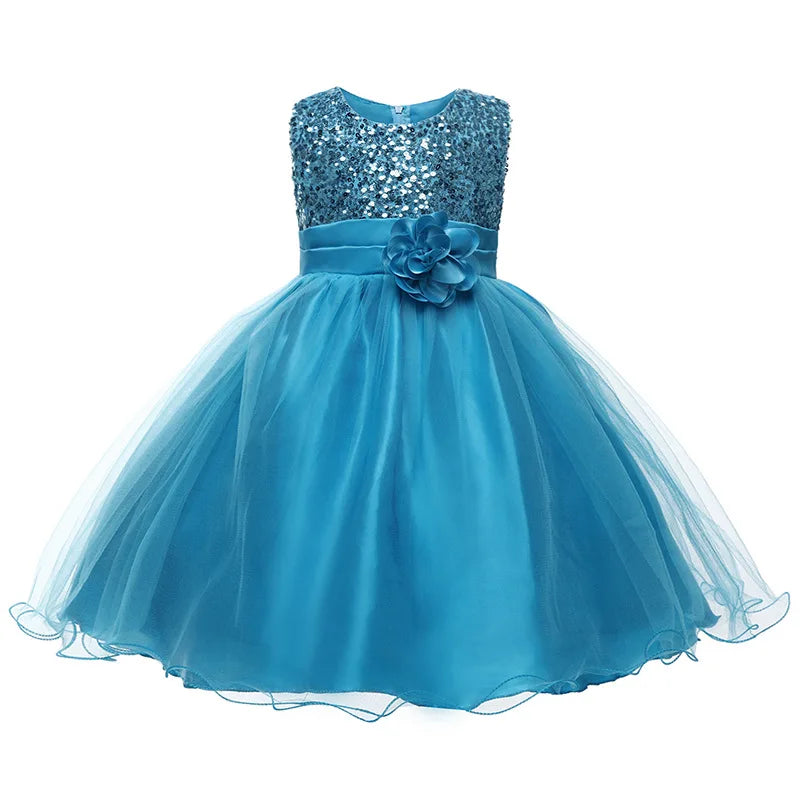 Girl's flower sequins dress by Showlu Fashion, festive princess tutu dress for Christmas, Halloween, or birthday parties for ages 3-10.