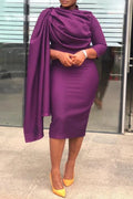 African long sleeve midi dress for women, solid color bodycon style, perfect for spring 2024, by Showlu Fashion.
