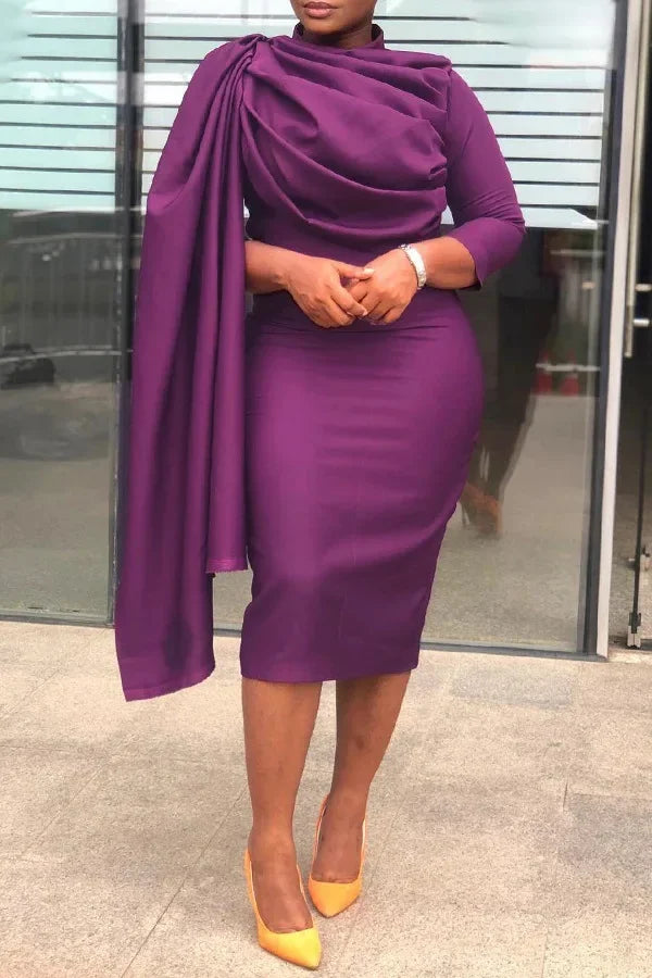 African long sleeve midi dress for women, solid color bodycon style, perfect for spring 2024, by Showlu Fashion.