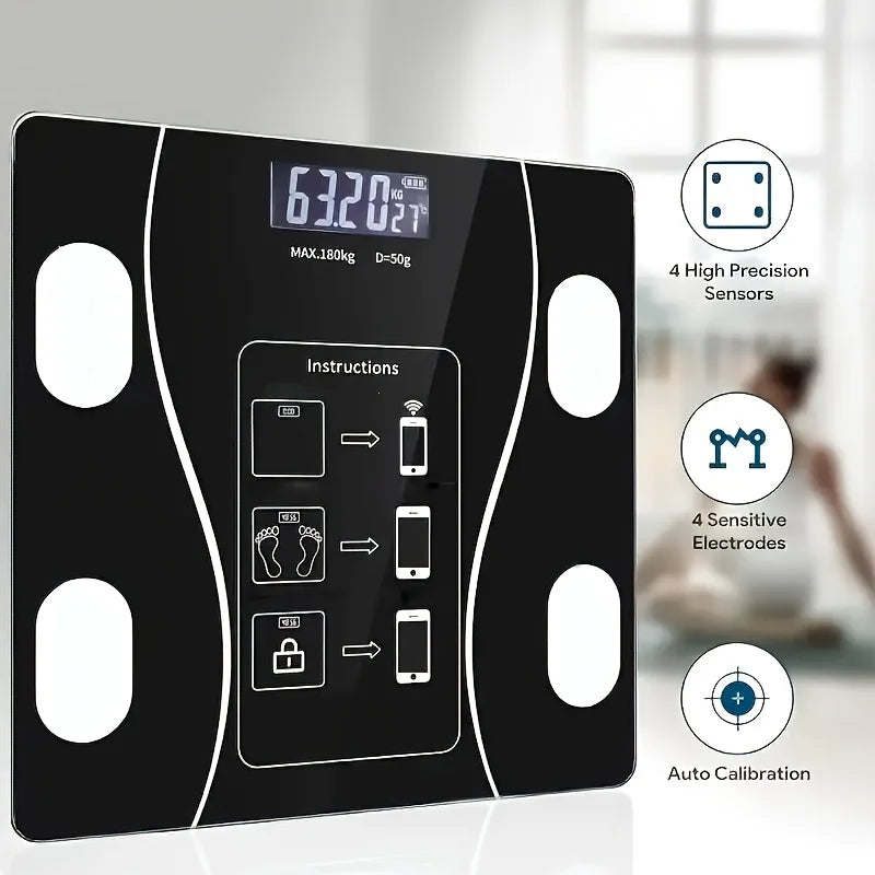 Digital body weight scale by Showlu with LED backlit display, supports up to 400 pounds, sleek and modern bathroom accessory.