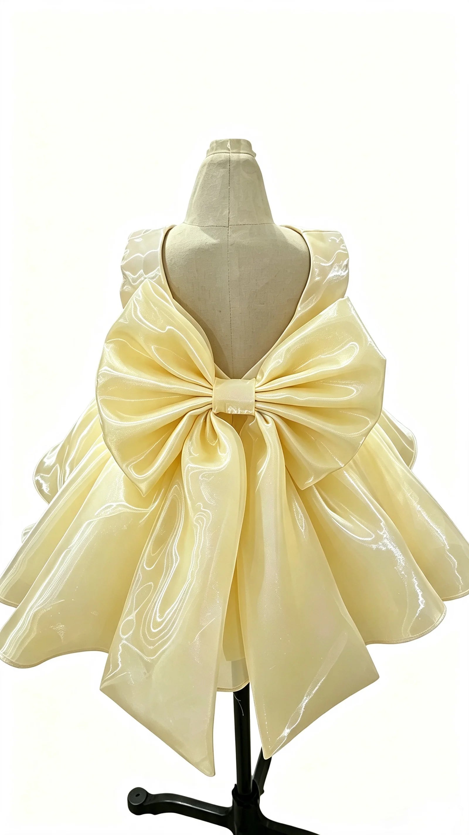 Baby Girl Satin Flower Girl Dress Low Back Thin Straps Bow Luxury Princess Gown Toddler 1st Birthday Baptism Wedding Party Dress