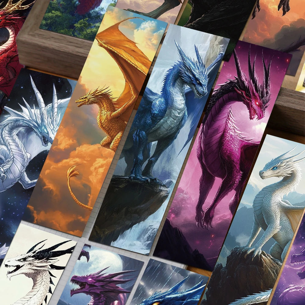 Set of 30 Showlu Majestic Dragon Wings paper bookmarks featuring detailed, aesthetic stationery designs on glossy paper.