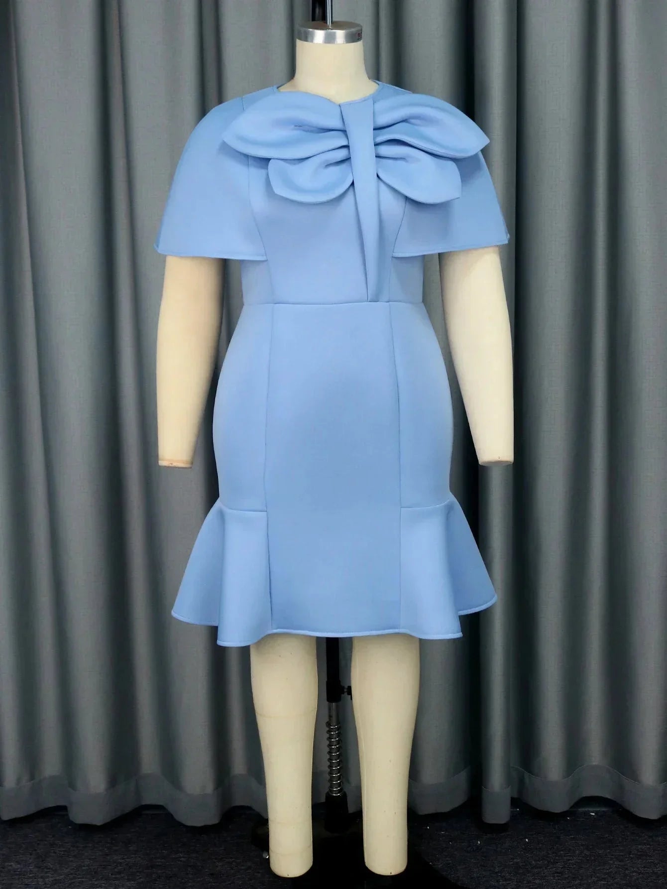 Aimei blue ruffle bodycon mini dress by SHOWLU FASHION STORE with slim fit, round neckline, perfect for party or evening wear.