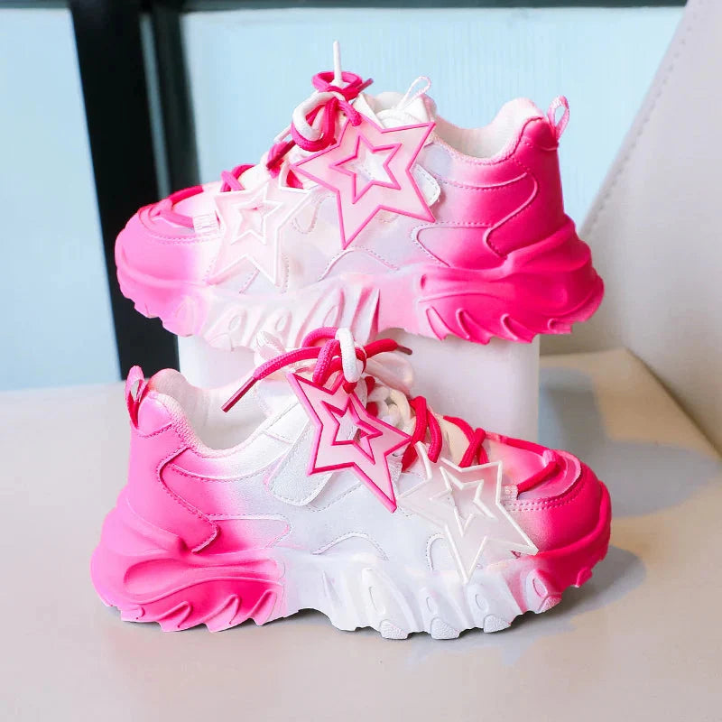Kids breathable gradient chunky sneakers by SHOWLU FASHION STORE with star details and sporty design.