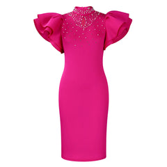 Women's 2025 new spring/summer fashion sexy lotus sleeve beaded party dinner dress trend dress