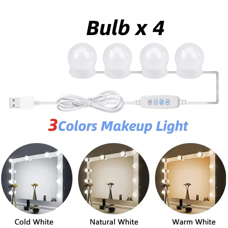 Digitaling LED vanity mirror lights with dimmable 12V USB makeup bulbs, shown with multiple bright LED bulbs for enhanced makeup application.