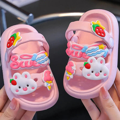 Shijunyi Kids Cartoon Rabbit Sandals – Non-Slip Soft Sole Beach Shoes