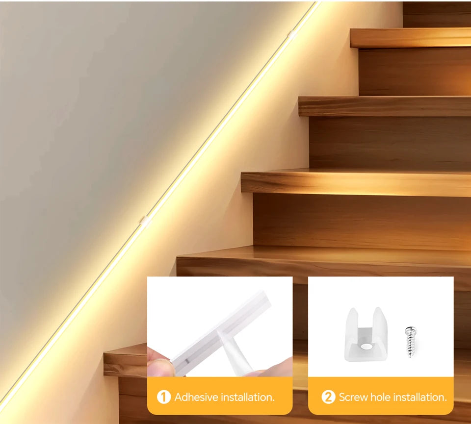 COB motion sensor LED strip light kit by Showlu Smart General with flexible adhesive-backed strip and motion detection sensor.