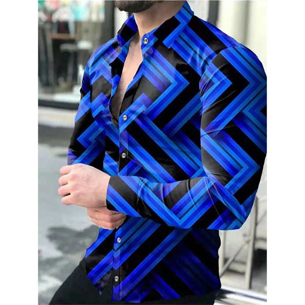 Men's long sleeve casual shirt with lapel and single-breasted design, suitable for street fashion and versatile daily wear.