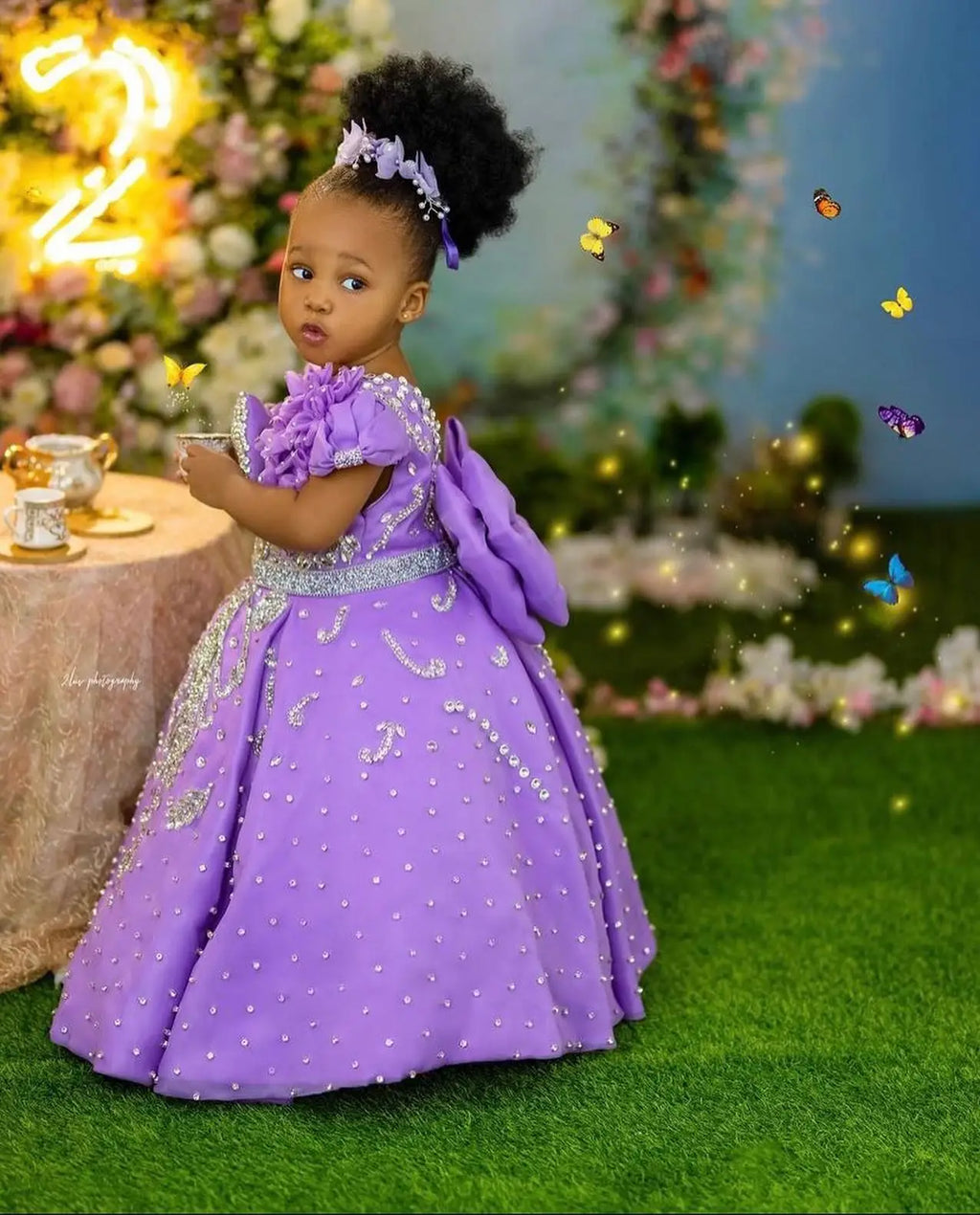 Luxurious lavender beaded queen ball gown for girls, featuring intricate beadwork and a flowing skirt, by 1170uf-he.
