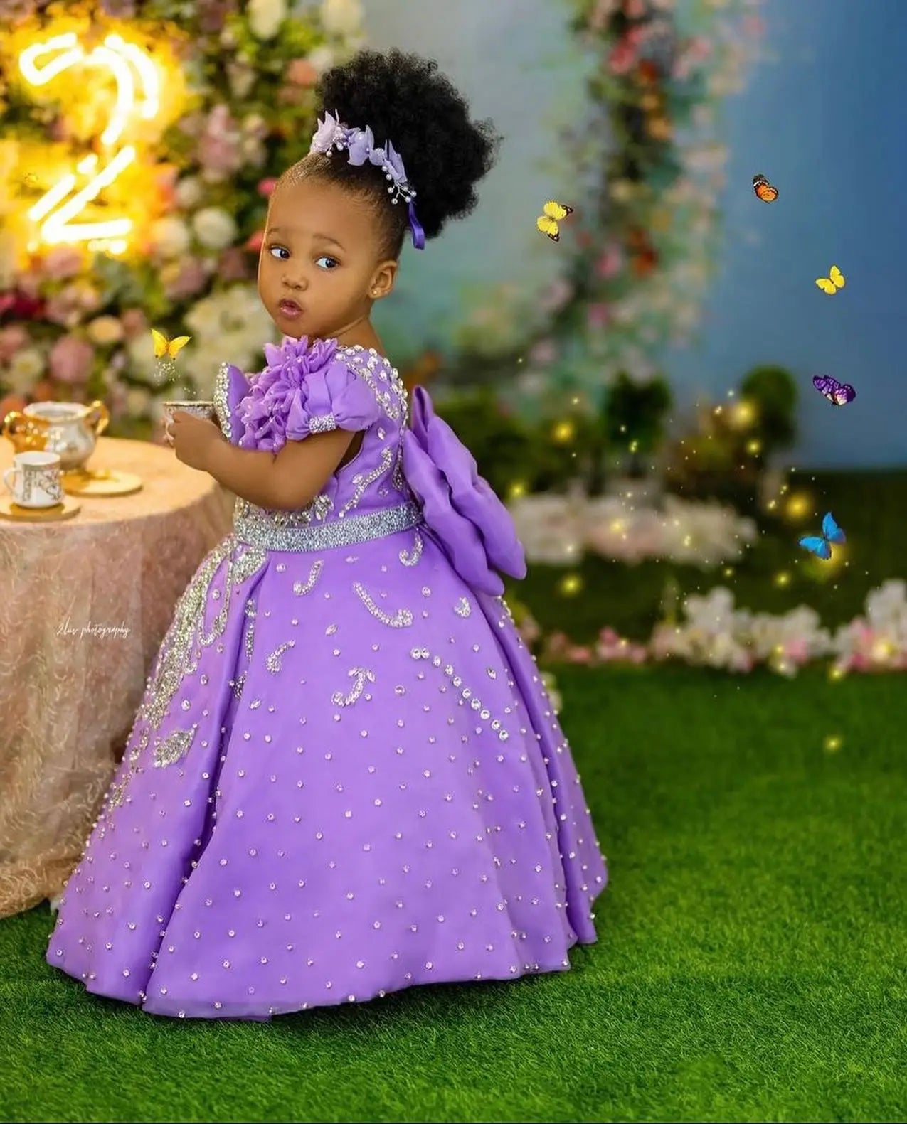 Luxurious lavender beaded queen ball gown for girls, featuring intricate beadwork and a flowing skirt, by 1170uf-he.
