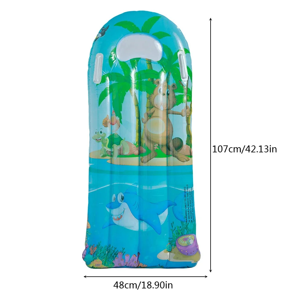 Showlu Smart inflatable water mat featuring a pool lounger and surfboard design, made of durable PVC for floating on water.
