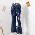 Talenza Women's Summer High Waist Pants Casual Patchwork Sexy Hollow Button Jeans Loose Fashion Streetwear Y2k Women's Pants