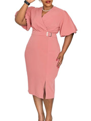 Summer Autumn Africa Clothing Short Sleeve Dress African Dresses For Women Sexy V-Neck Perspective Slim Office Lady Party Dress